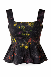 Black floral patterned dress on a white background