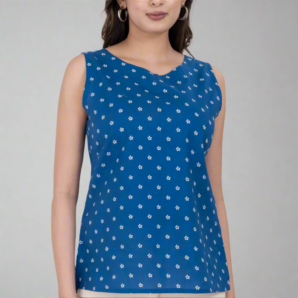 casual cotton sleeveless floral top