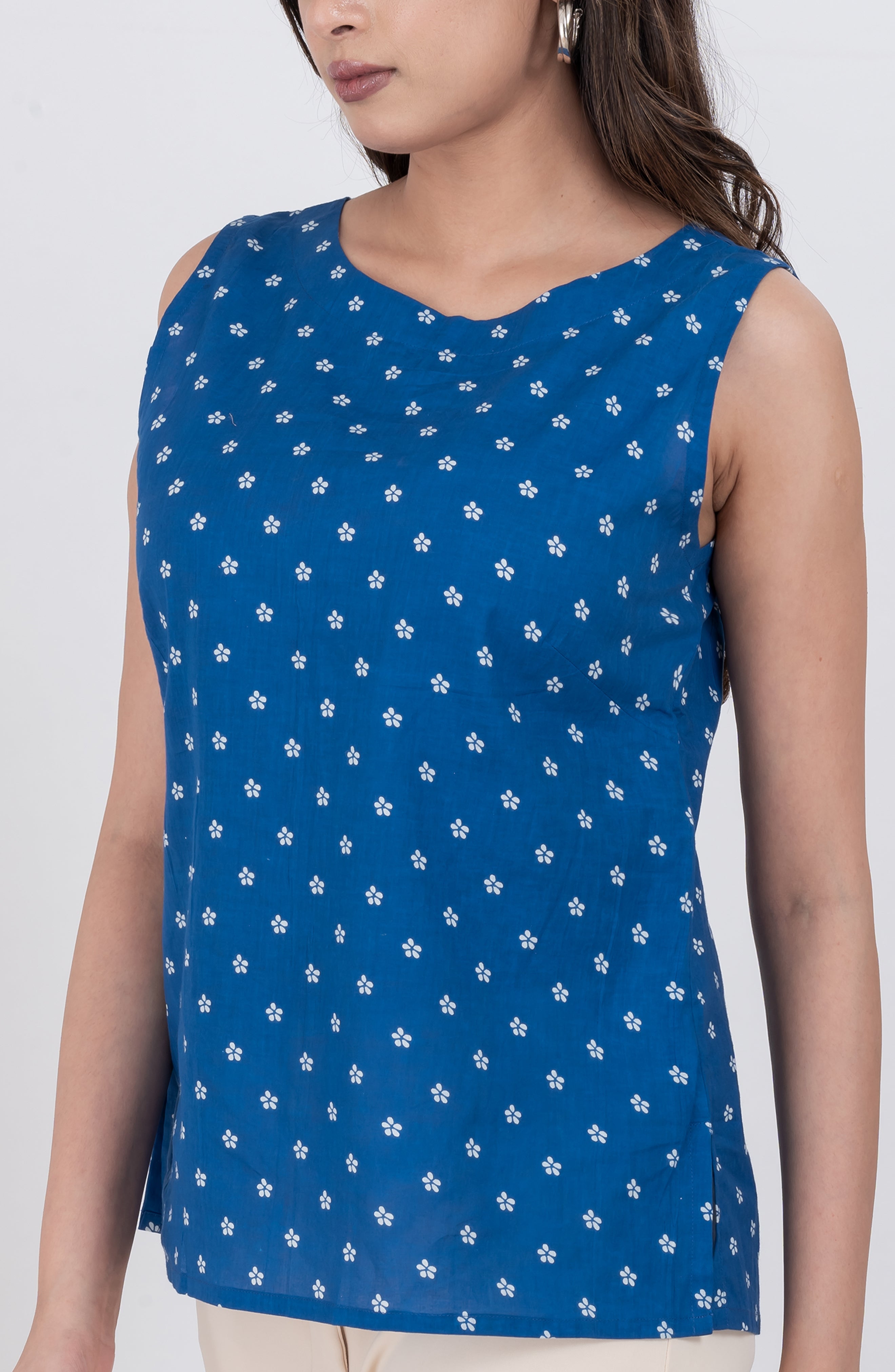 boho cotton sleeveless floral tunic top