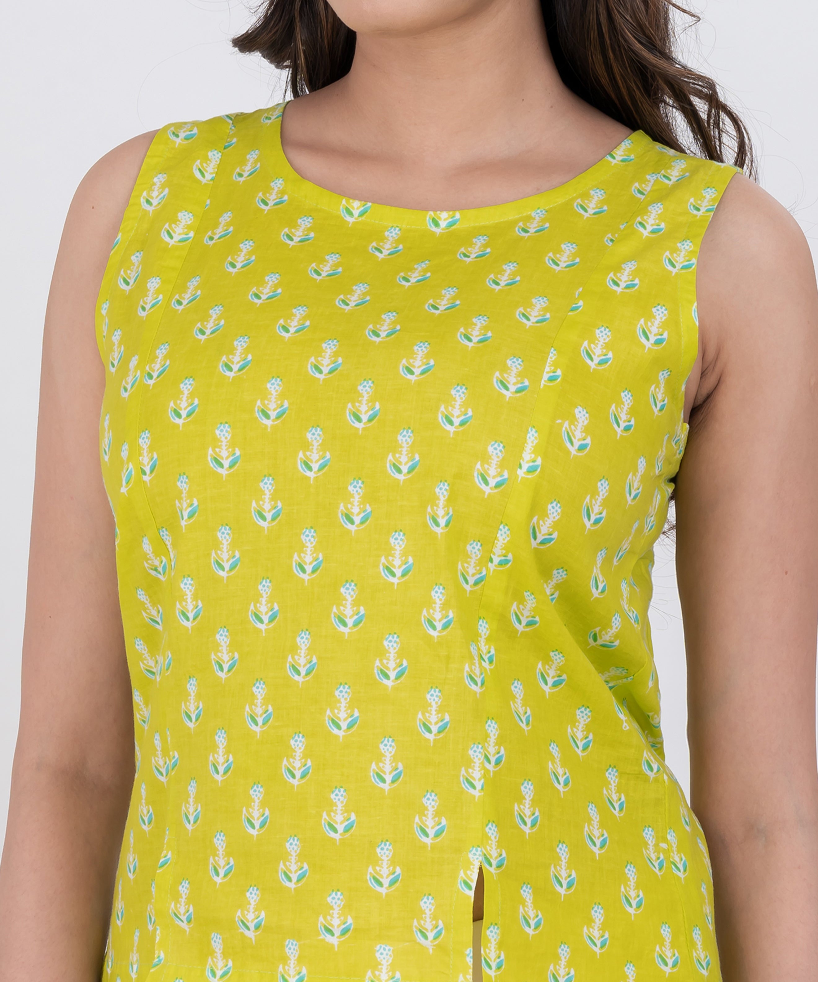 cotton sleeveless floral block print tunic