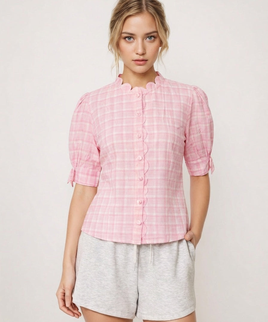 Handwoven cotton blouse featuring vertical stripe slub texture