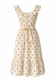 Classic flared silhouette ruffle trim midi dress

