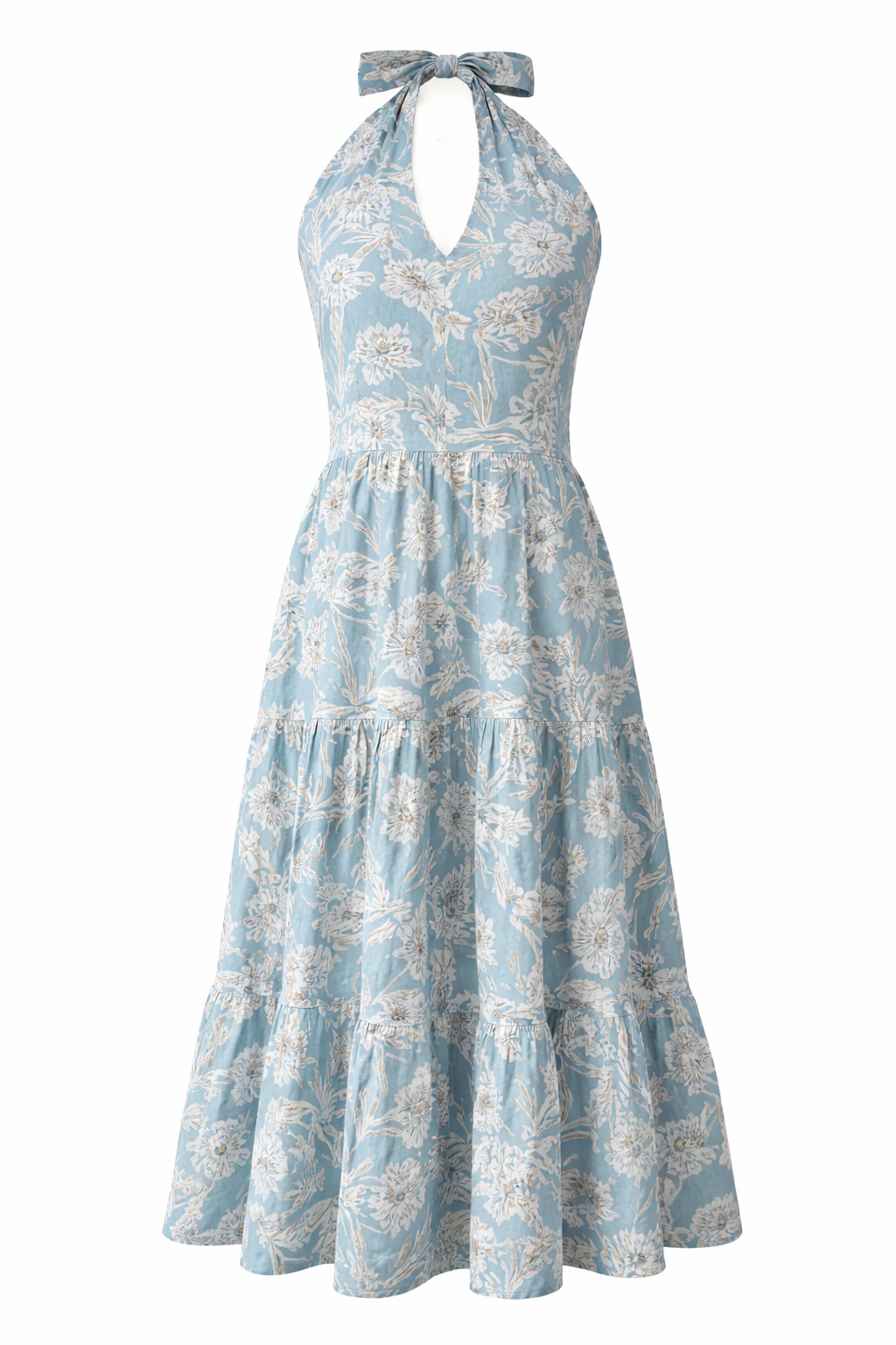 Blue floral dress with a halter neck