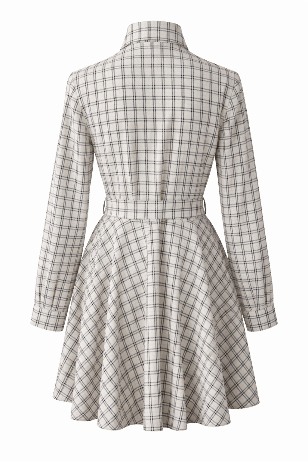 Cotton linen mini dress with pointed collar and check pattern