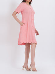 A-line cotton dress with scallop hem and button-down detailing for a flattering fit