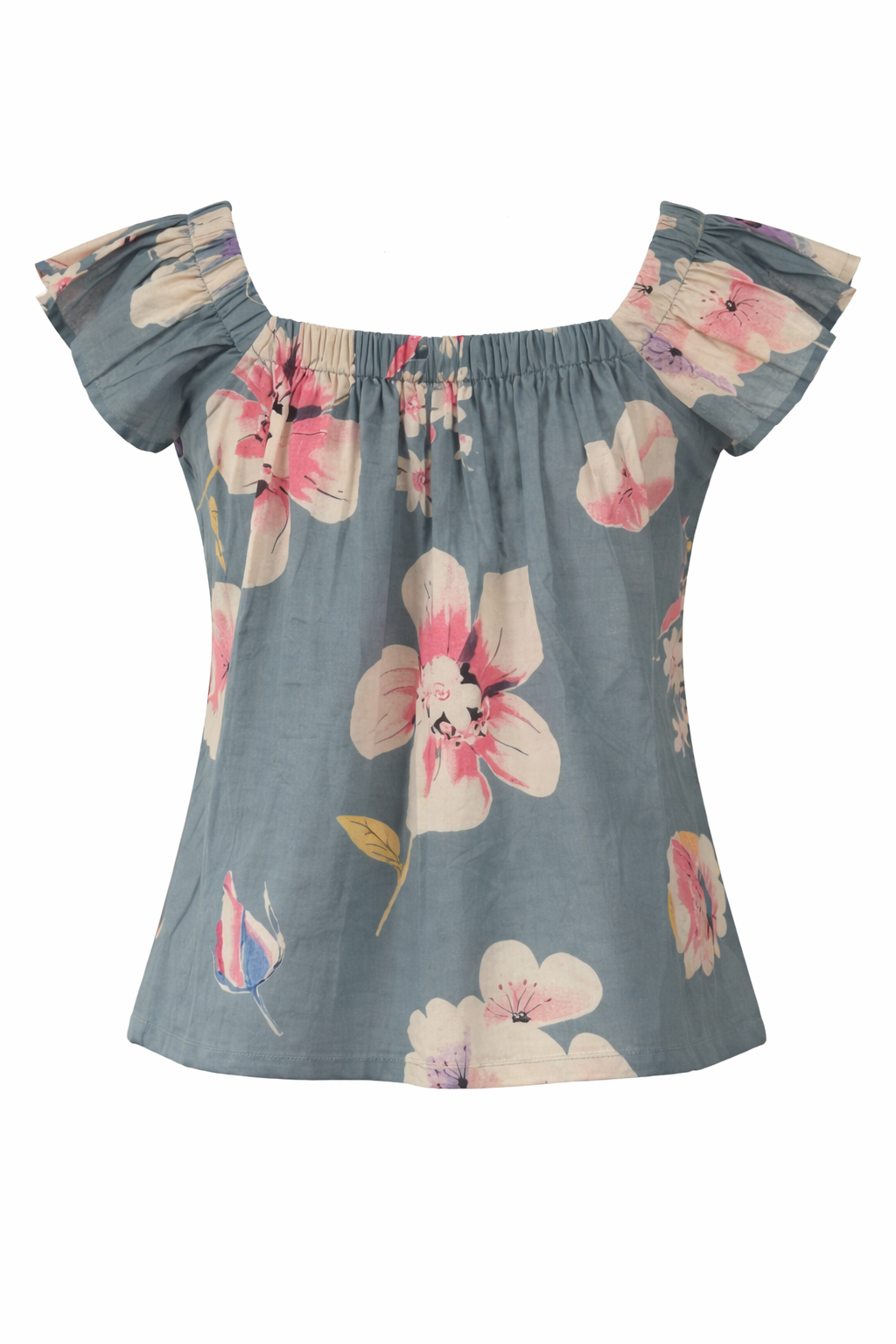 Floral off-shoulder top on a white background