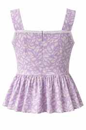 Purple floral dress with a white background
