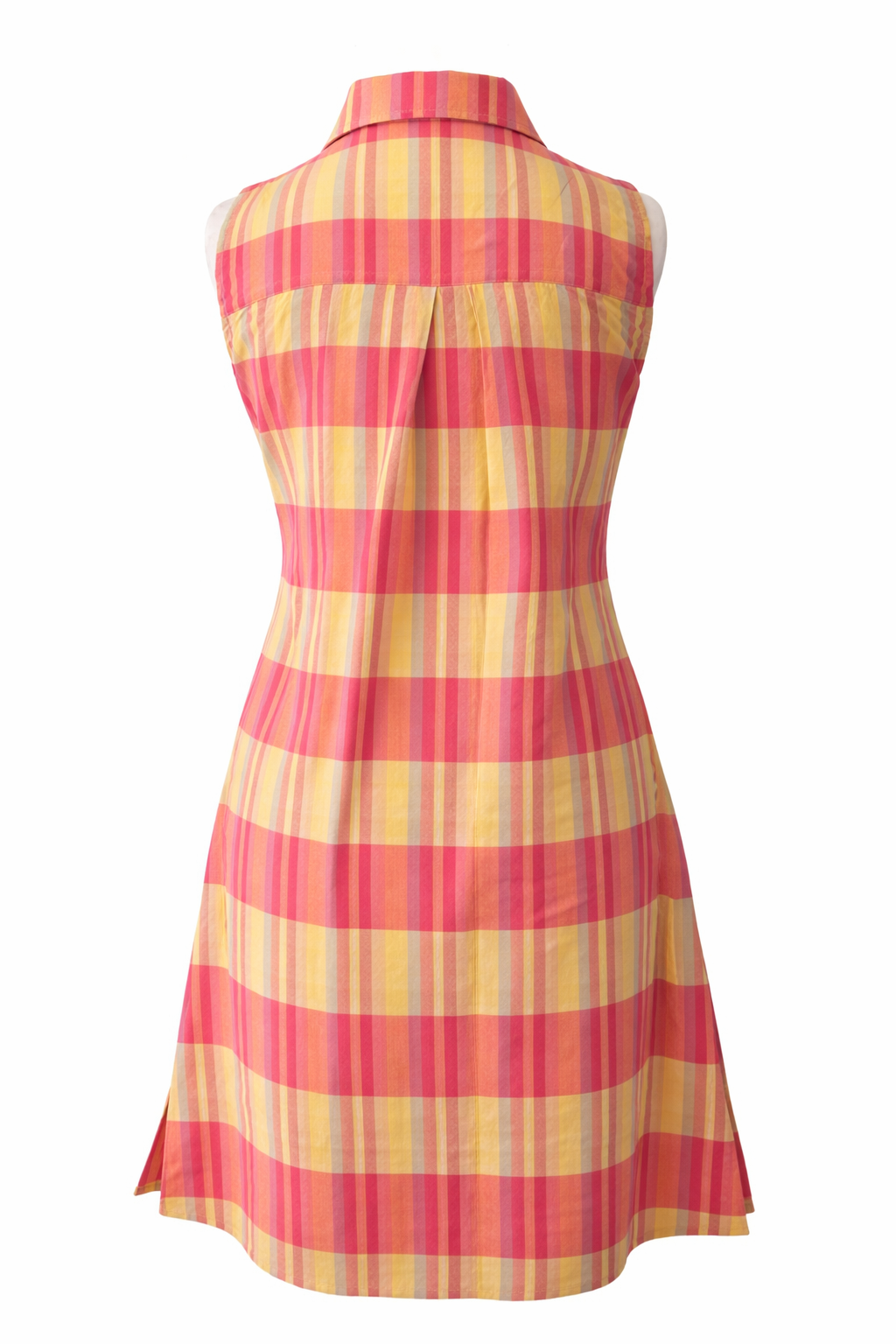 Red and yellow checkered dress on a white background