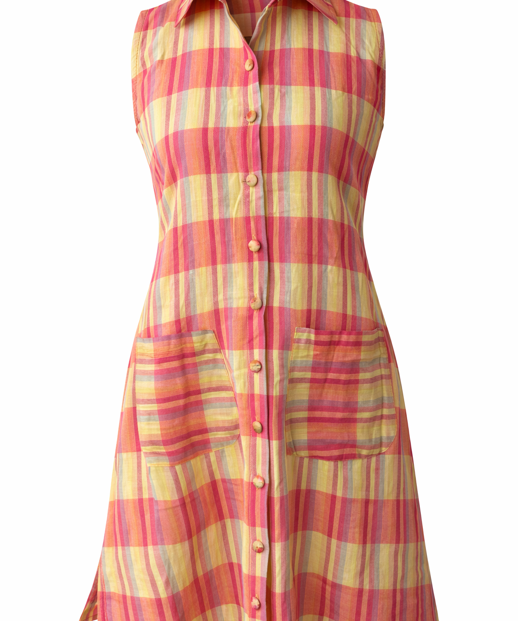 Plaid dress with buttons on a white background