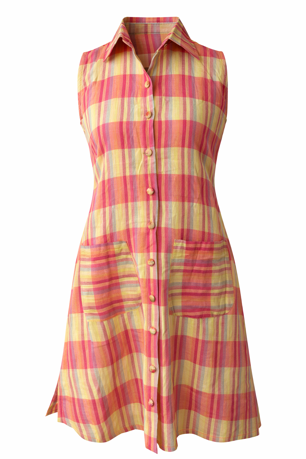 Plaid dress with buttons on a white background