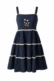 Handloom cotton sundress with square neckline and thin straps