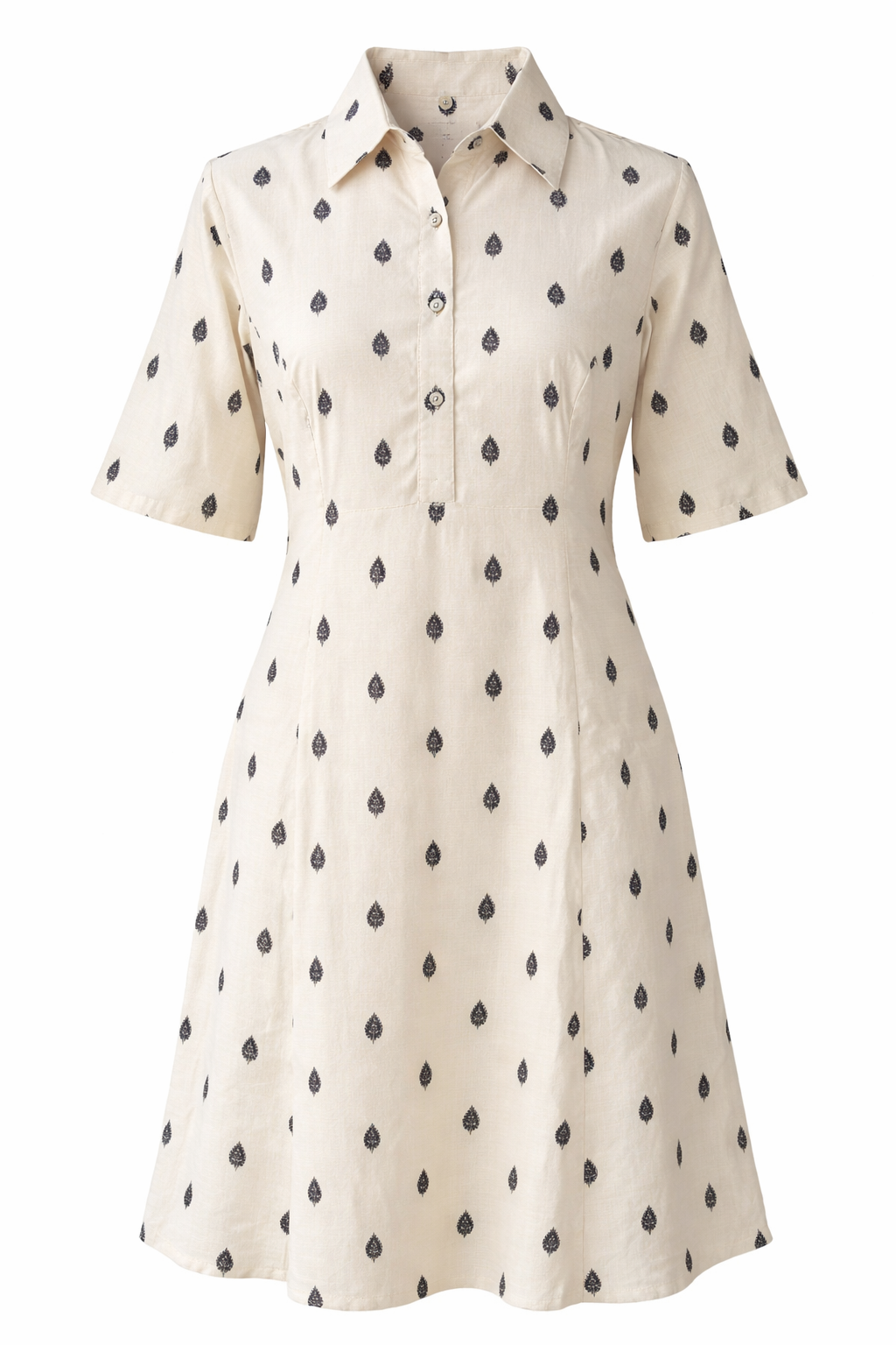 Cotton dobby A line midi shirt dress with collar