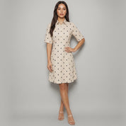 Cotton dobby midi shirt dress with geometric buti print