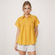 Cotton dobby button top geometric weave texture