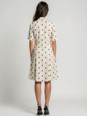 otton dobby midi dress with geometric teardrop pattern