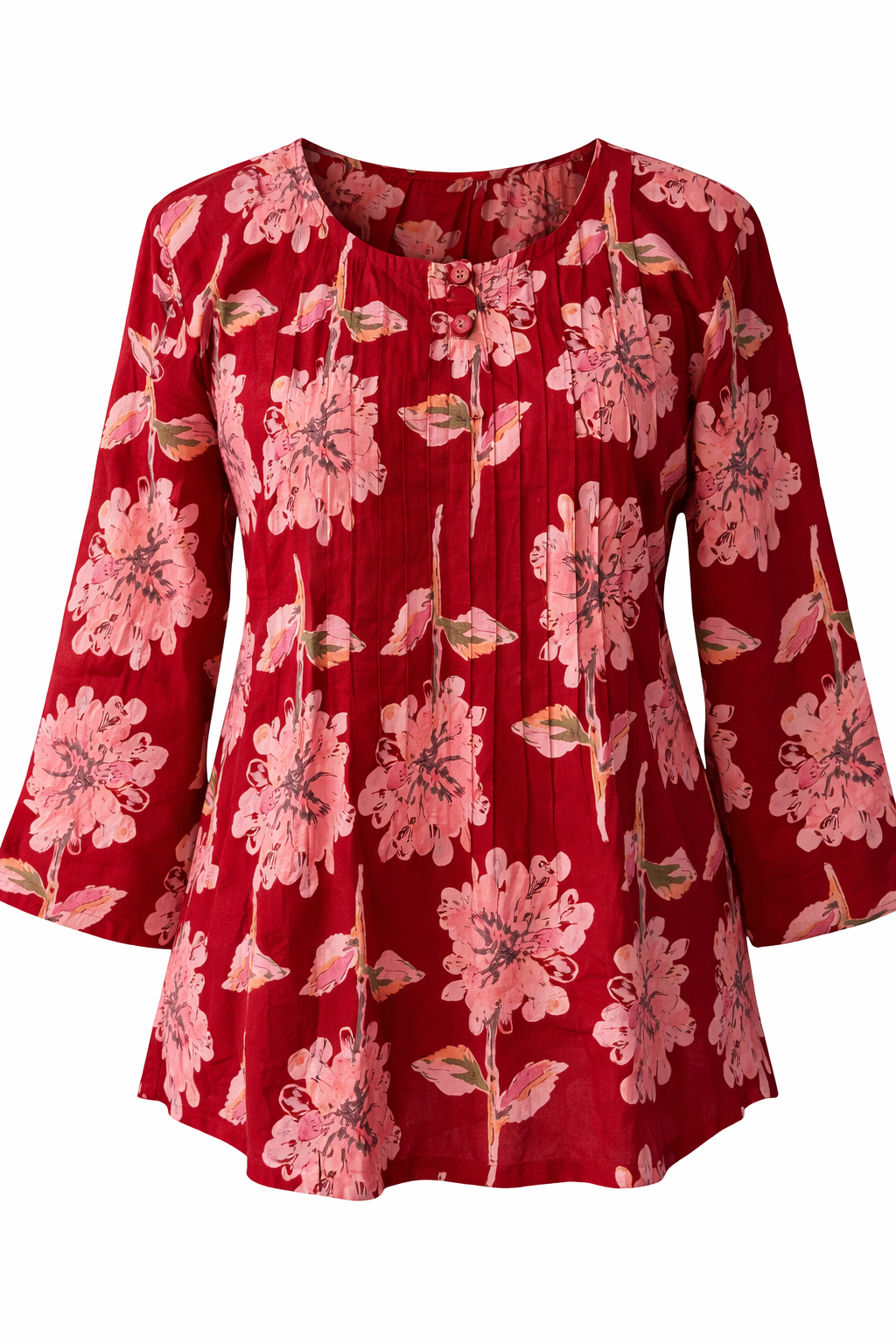 Square Neck Button Front Floral Blouse