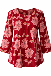 Square Neck Button Front Floral Blouse