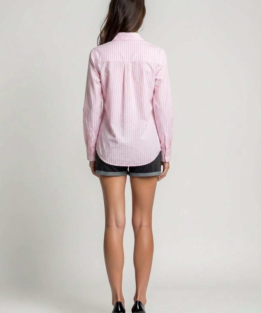 college girl dress full hands covered pink striped shirt