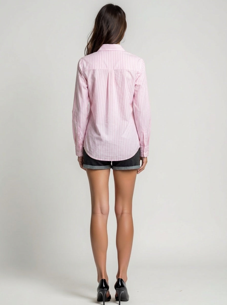 college girl dress full hands covered pink striped shirt