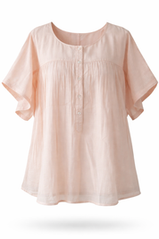 Light pink blouse with short sleeves on a white background