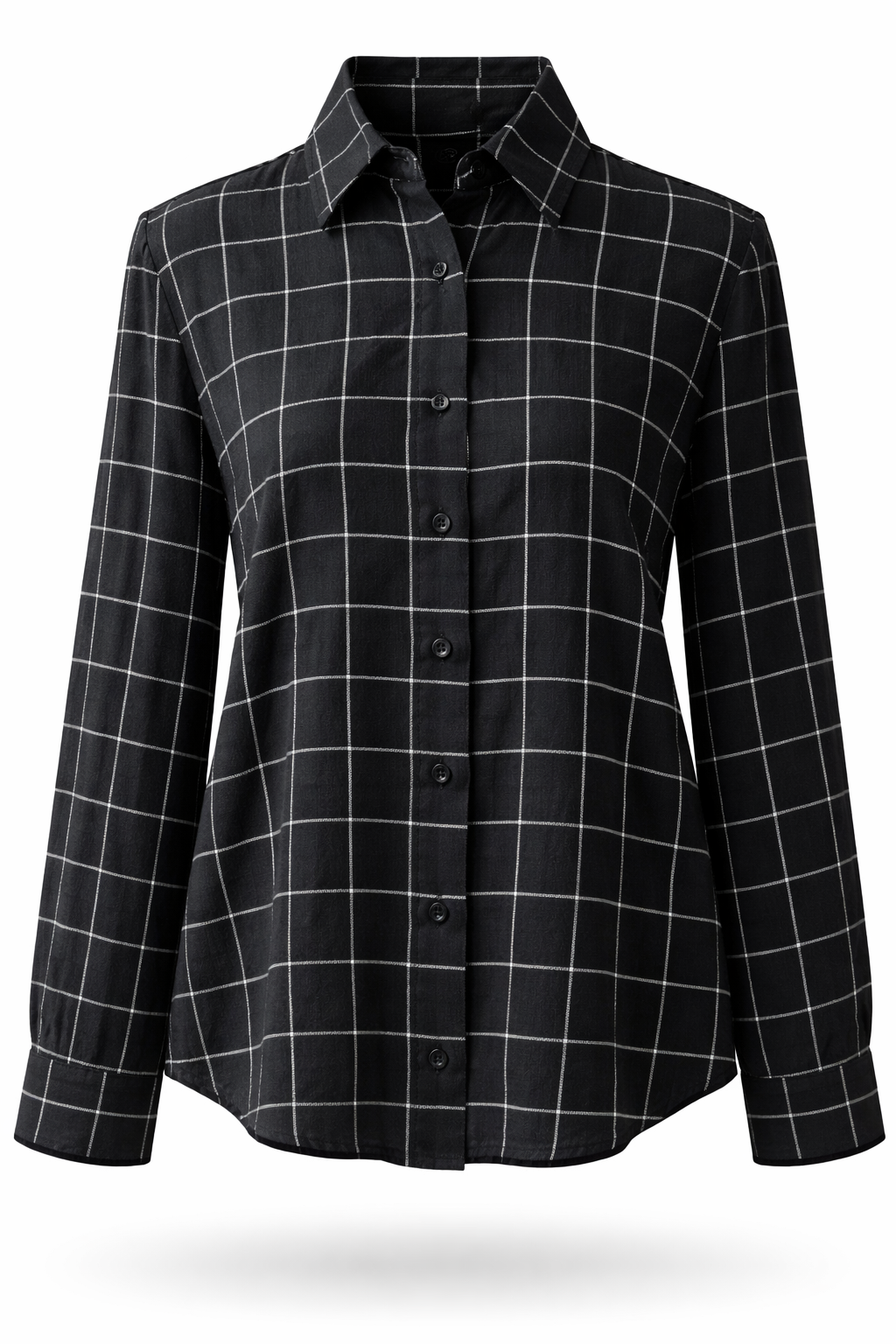 Black checkered shirt on a white background