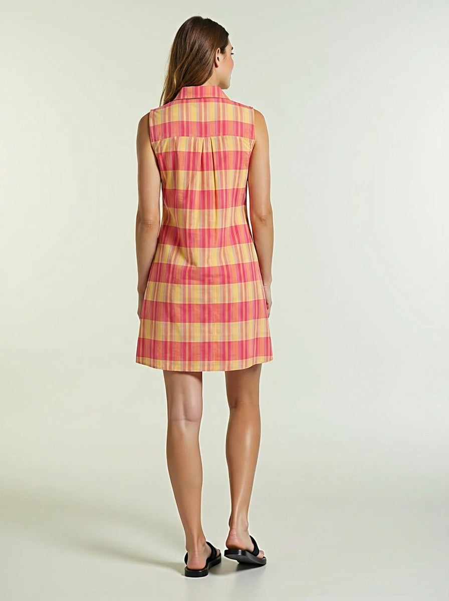 Cotton sleeveless midi shirt dress with front patch pockets