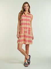 Breathable cotton plaid midi shirt dress for casual summer wear