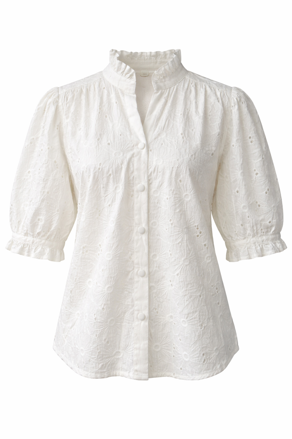 White blouse with puff sleeves on a white background