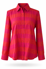 Red and pink plaid shirt full hands cover women dress top