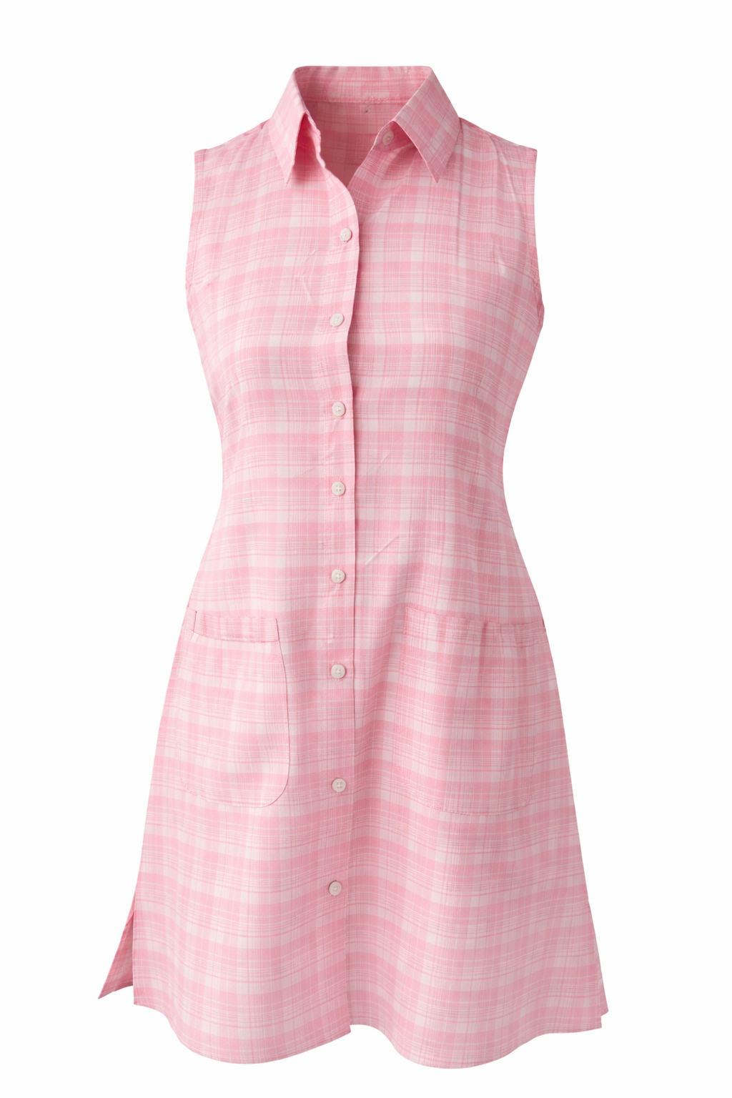 Cotton sleeveless button down midi shirt dress with collar