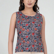 cotton sleeveless floral block print top