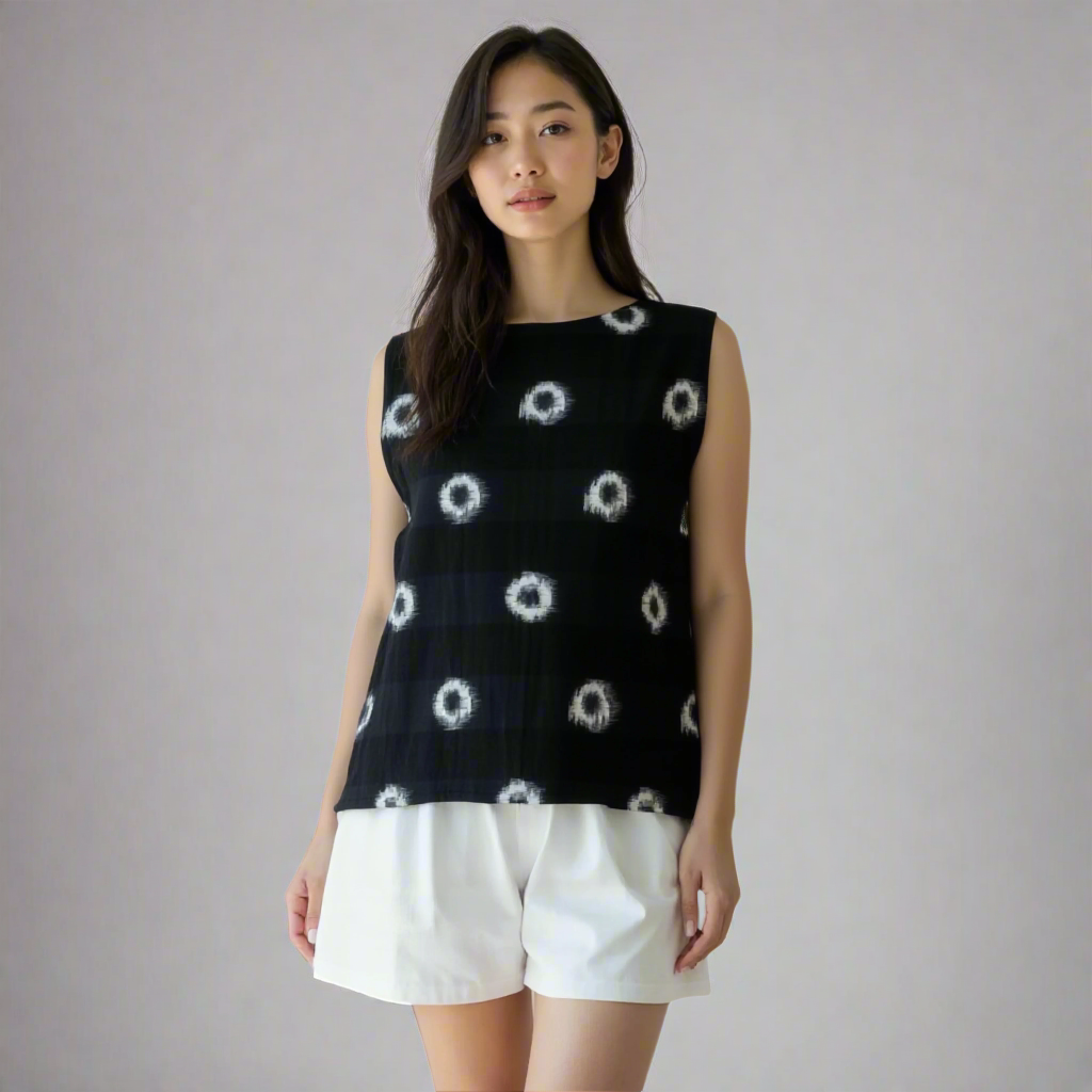 cotton sleeveless ikat print top