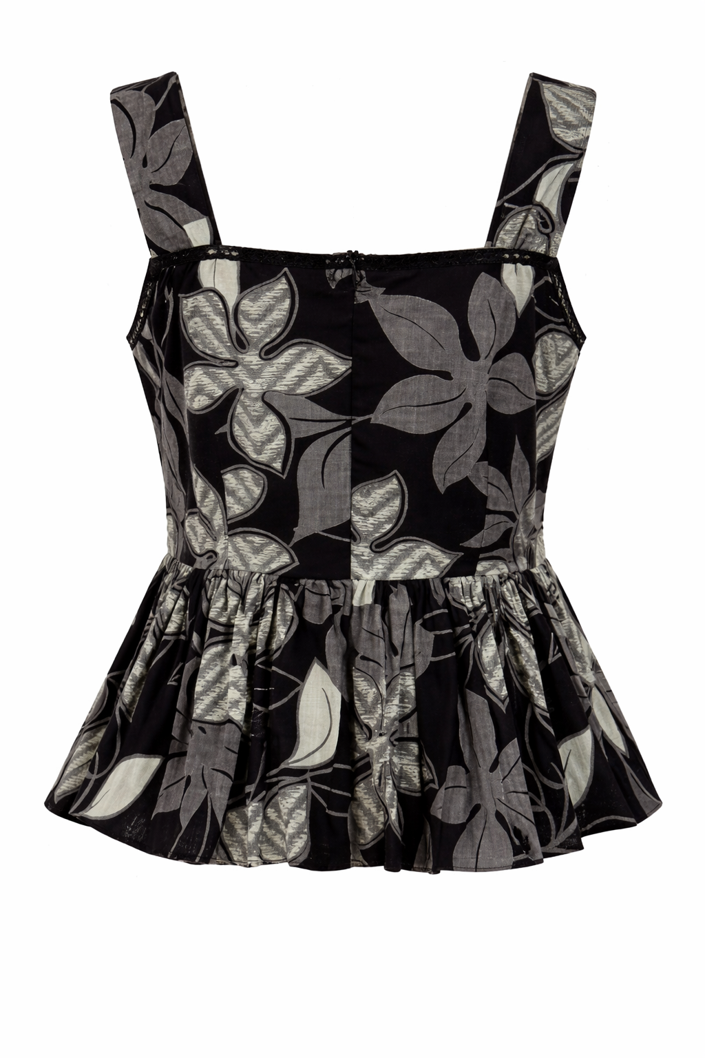 Black floral patterned dress on a white background