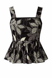 Black and gray leaf-patterned dress on a white background