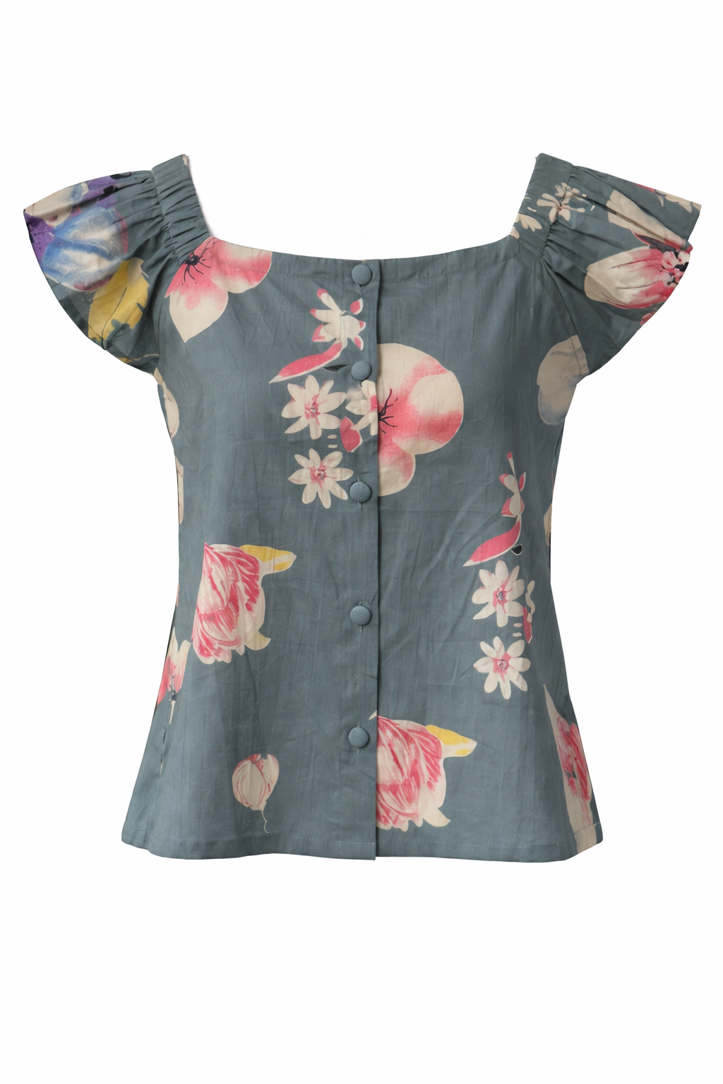 Floral off-shoulder blouse on a white background