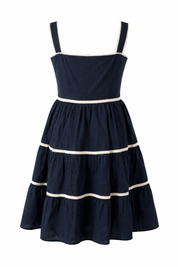 Tiered cotton sundress featuring lace trim detail