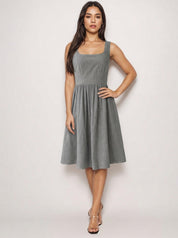 Dark gray handwoven cotton mini dress with classic stripe pattern