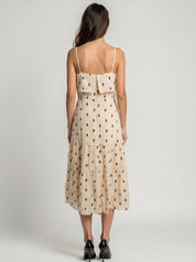 Cotton midi dress with double-layered bodice and popover ruffle