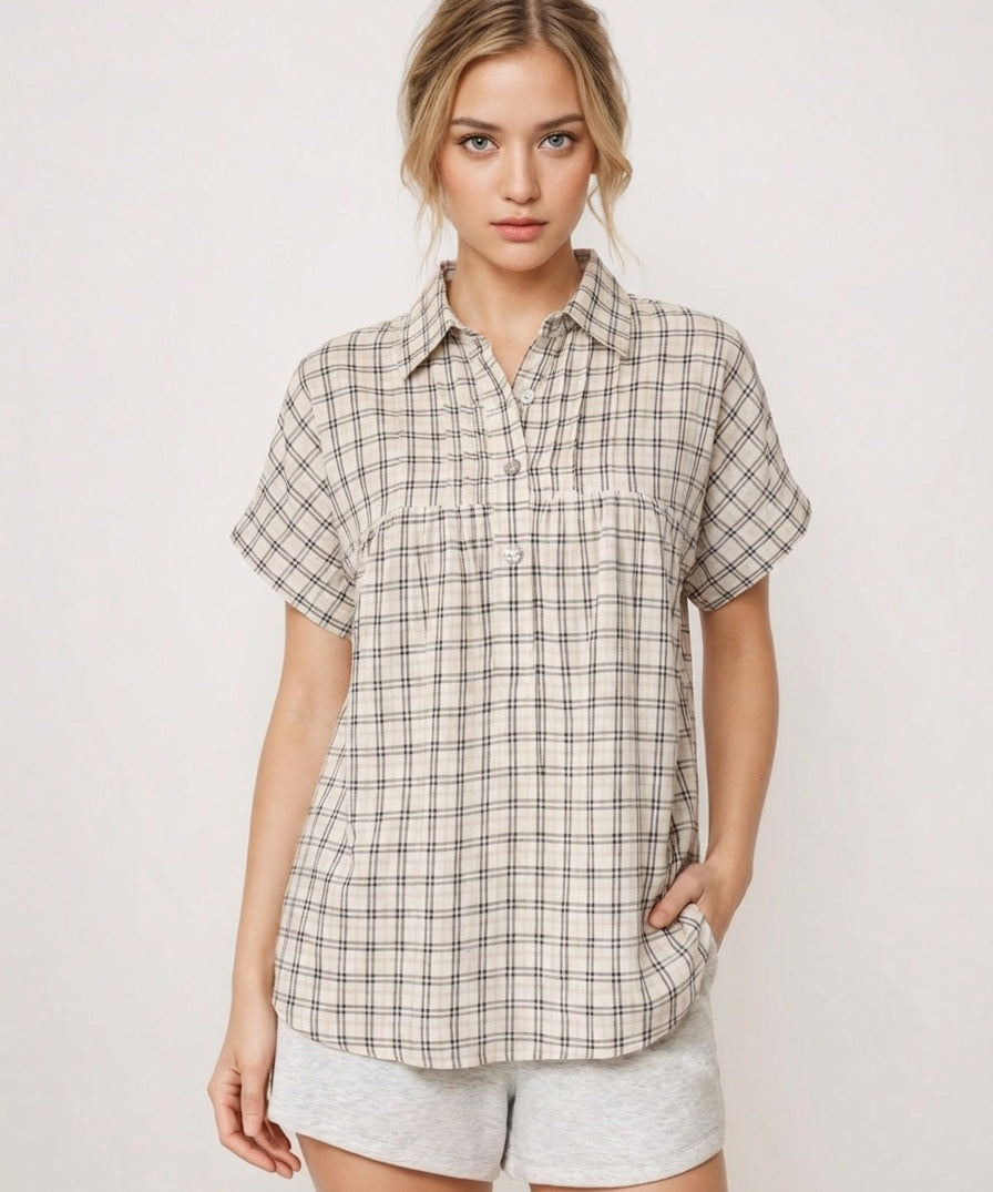 Earth tone plaid cotton knee length dress