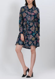 Boho floral collared mini dress with botanical print