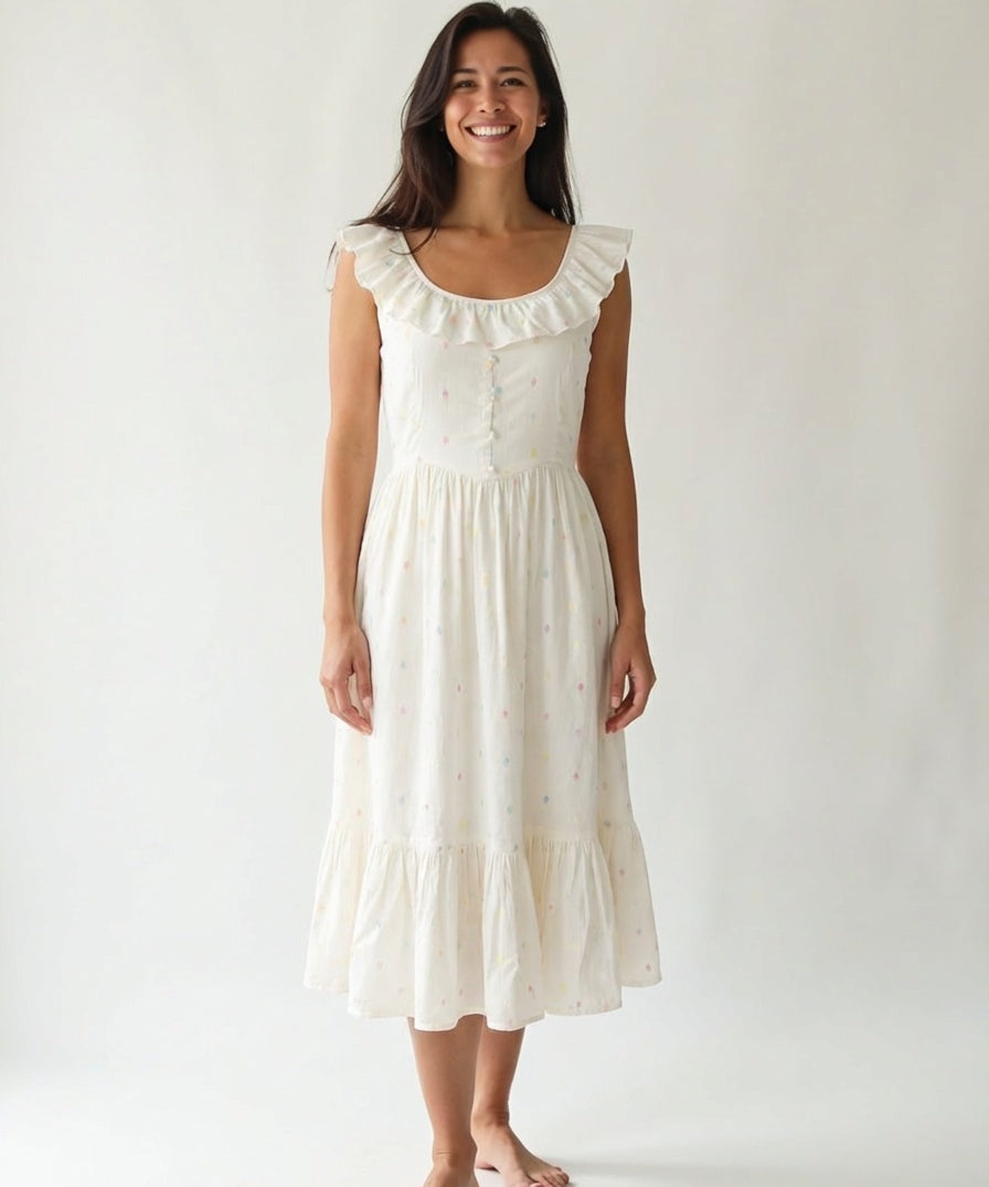 Elegant ruffled hem sleeveless midi dress
