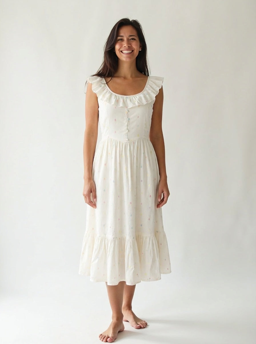 Elegant ruffled hem sleeveless midi dress
