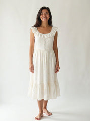 Elegant ruffled hem sleeveless midi dress
