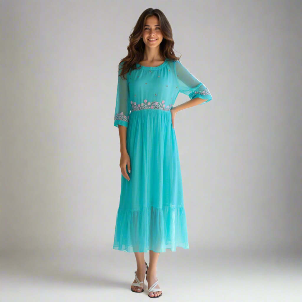 Elegant embroidered boho midi dress for women