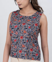 bold floral print cotton sleeveless blouse