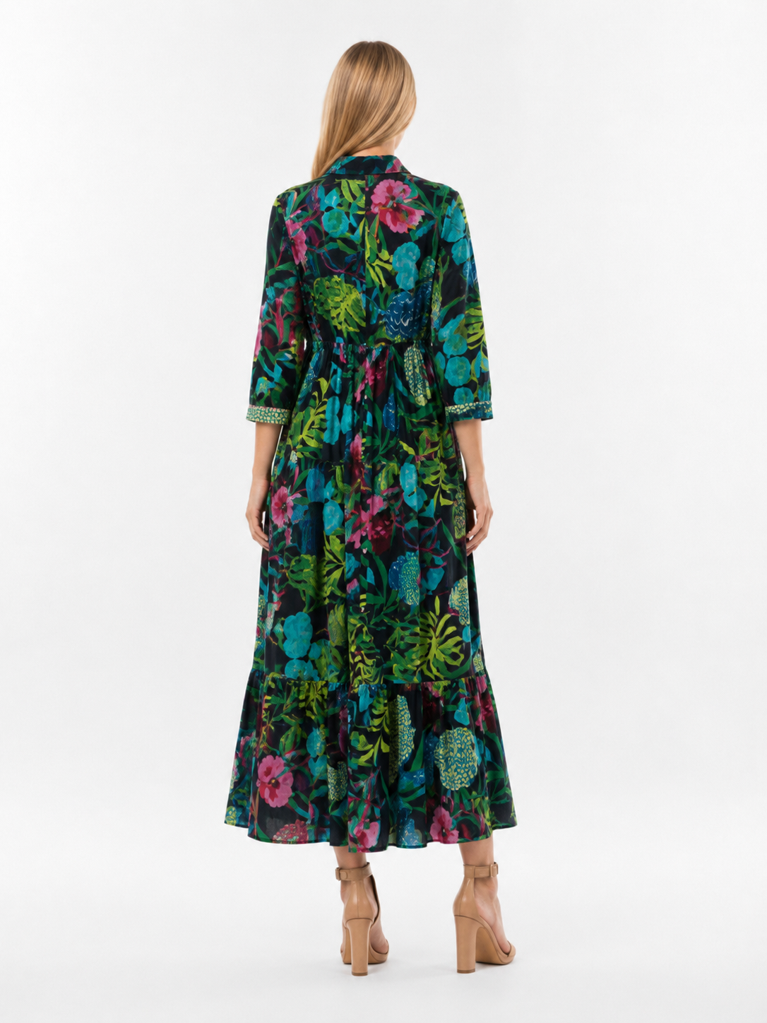 Floral Tropical Print Maxi Dress | Women's Boho Summer Shirt Dress | Vacation Dress