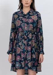 Lightweight floral long sleeve shirt dress for casual chic