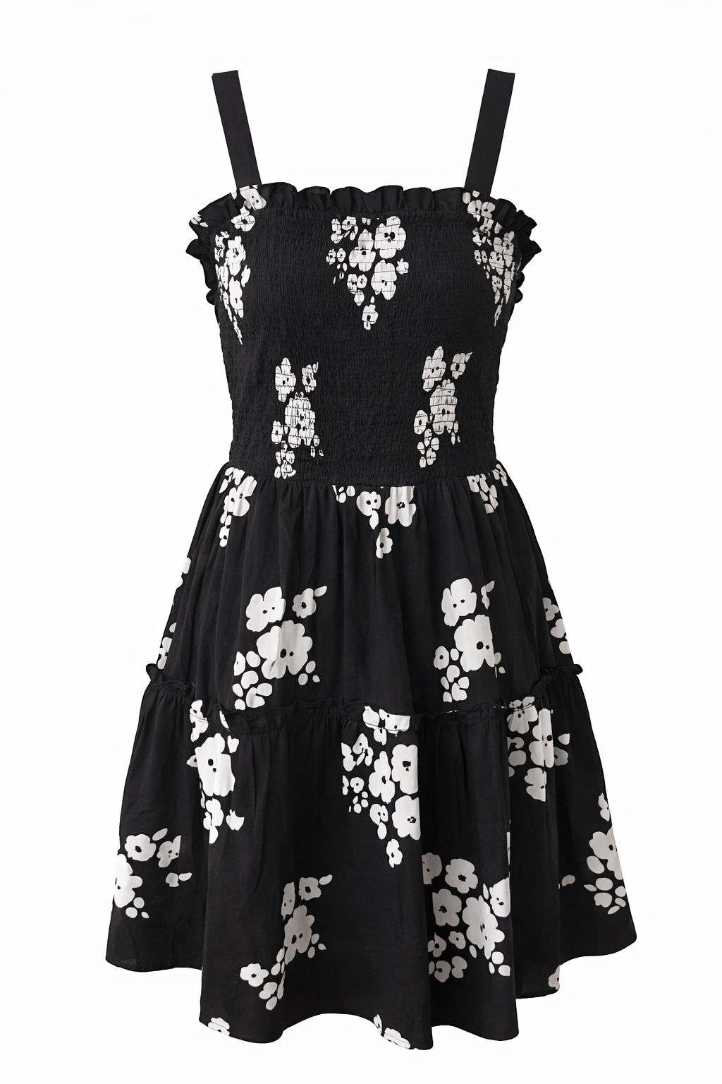 Flared above knee smocked print sundress
