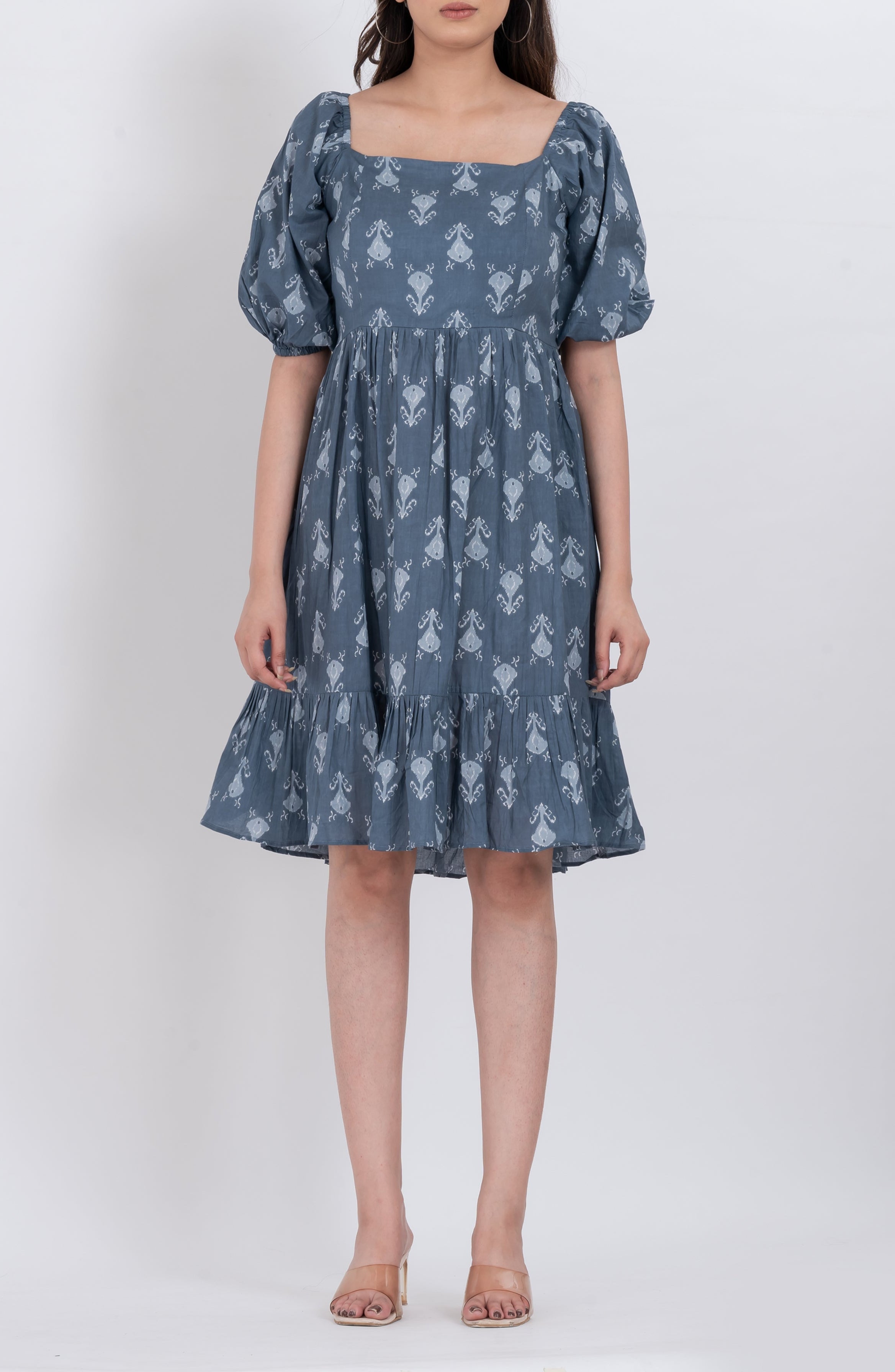Floral print puff sleeve dress with flattering square neckline