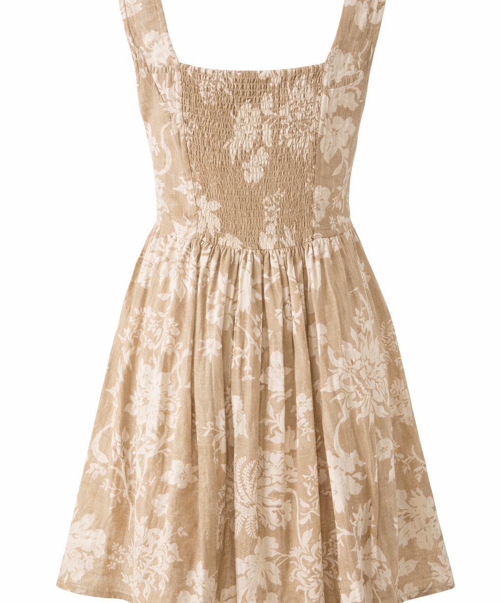Beige floral dress two strap women wear